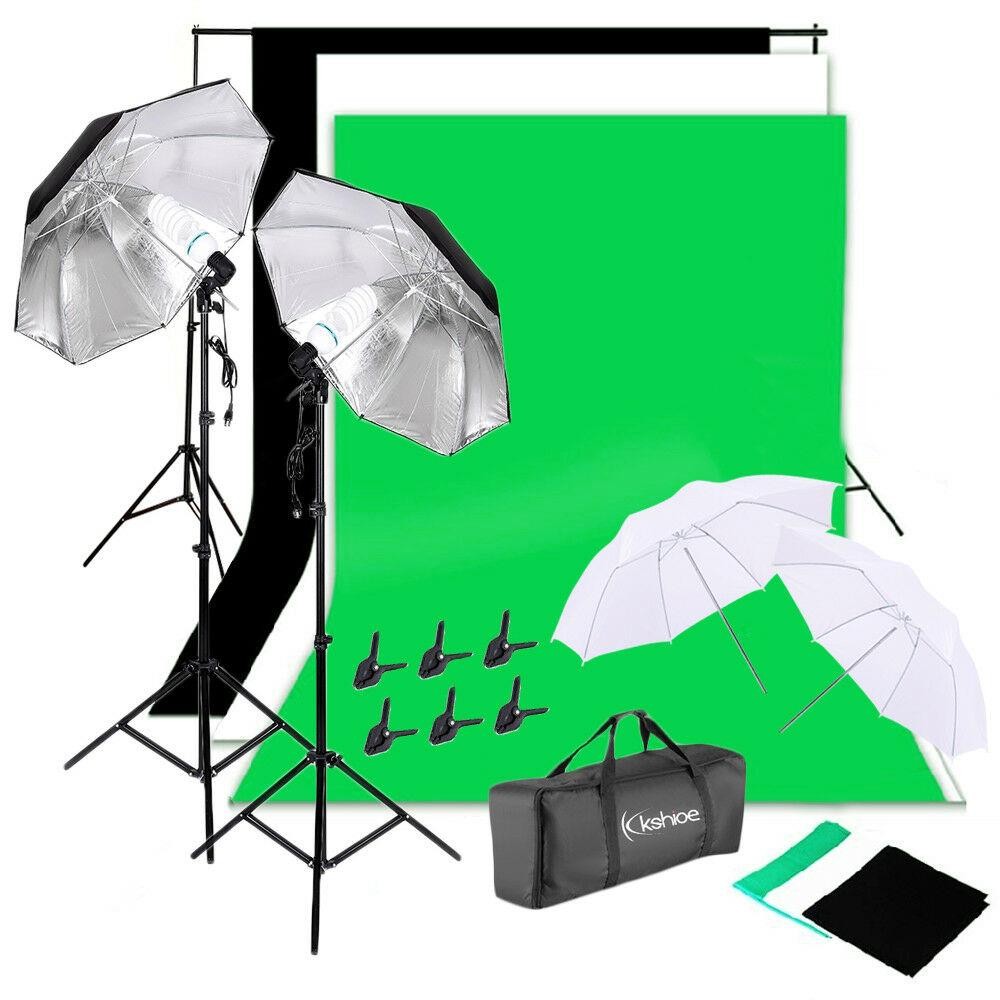 Photography Lighting And Backdrop Kits - Zestaw oświetlenia do studia fotograficznego: parasol,